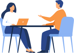 Student in a white outfit with a laptop discussing undergraduate studies in Germany with study abroad consultant in an orange shirt, exploring options for master’s (MS) degrees in Germany and best German public universities.