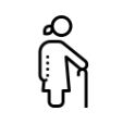 Icon of an elderly woman with a walking stick, symbolizing elderly care, patient assistance, or geriatric healthcare roles as part of nursing, caregiving, and healthcare support careers in Germany