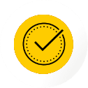 Yellow circular icon with a black checkmark, symbolizing successful completion or approval of documents related to nursing Ausbildung in Germany, nursing course in Germany, and nursing job applications in Germany.