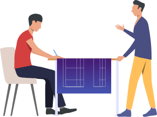 Two people discussing and working together, symbolizing collaboration in a German language course A1 to B2 level or German class, guided by experienced German teacher.