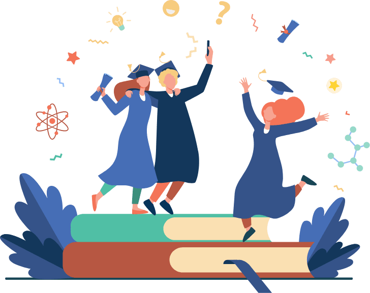 Three graduates celebrating their achievements, representing students who have completed their master's degree in Germany. With guidance from study abroad consultants, many pursue an MS in Germany at top German public universities