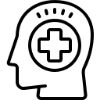 Icon of a human head with a medical cross inside, symbolizing specialized healthcare training, vocational education, or professional development in fields like neurology as part of a Nursing Ausbildung program in Germany