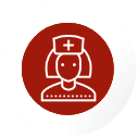 Red circular icon displaying a nurse figure with a medical cap, symbolizing vocational nurse training, caregiver education programs, and professional healthcare employment opportunities in Germany—ideal for those pursuing nursing Ausbildung in Germany, enrolling in a nursing course in Germany, or seeking a nursing job in Germany.