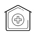Icon of a healthcare facility or hospital with a medical cross, representing clinical care, patient support roles, or a professional healthcare career as part of nursing education and training opportunities in Germany