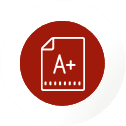 An icon showing a paper marked with an A+ grade, symbolising academic excellence or a top score for clearing Aufnahmeprufung (entrance exam), relevant to medical studies in Germany in top-ranking universities