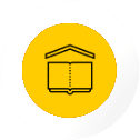 Yellow icon with an open book and roof symbol, representing the M-Kurs Studienkolleg is a crucial step for international students seeking to enter medical education in Germany.